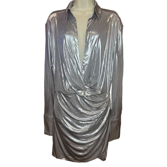 GAUGE81 Naha Metallic  Mini Dress in Metallic Silver NWT Size Large - Picture 8 of 12